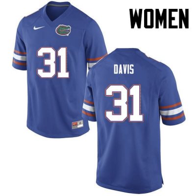 Women's Florida Gators #31 Shawn Davis NCAA Nike Blue Authentic Stitched College Football Jersey EGH8062FJ